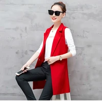 4 colors women long blazer vest plus size sleeveless jacket
