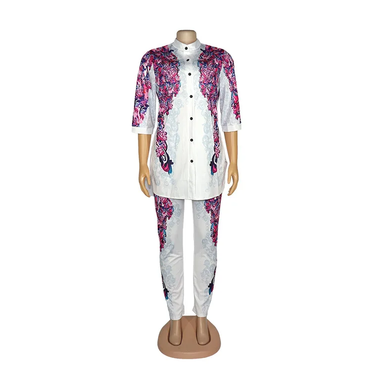 

Women Two Piece Set Tops shirts and Pants Office Lady Elegant leggings Suits Matching Sets Work Wear Tracksuit Outfits African