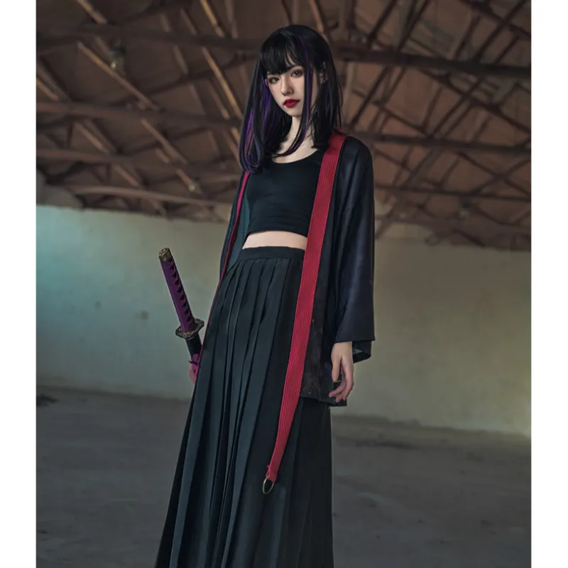 Asymmetry Japanese Kimonos for women 2020 Summer Harajuku cardigan loose shirts men's fashion street wear blouses Anime Cosply | Женская