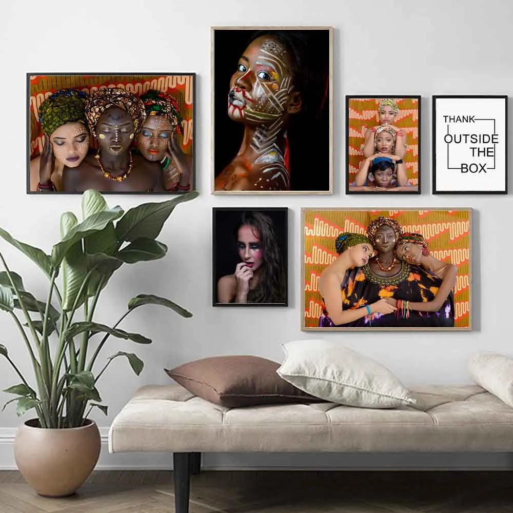 Африканское искусство Красивая девушка лицо краска на стену холсте Рисование