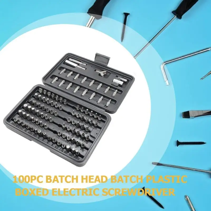 

100pcs Electric Screwdriver Drill Bits Cross Head Slotted Torx Straight Sleeve Head Extension Set Chrome Vanadium Steel Tools