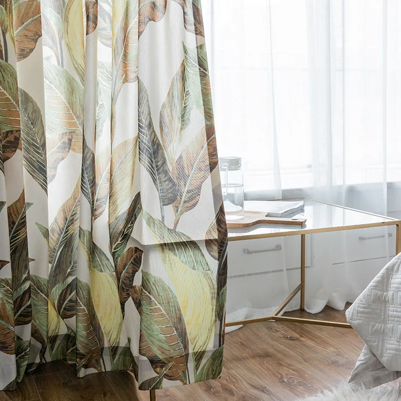 

Modern Minimalist Curtains for Living Room Bedroom Cotton Printed Left and Right Biparting Open Printed Ceiling Installation