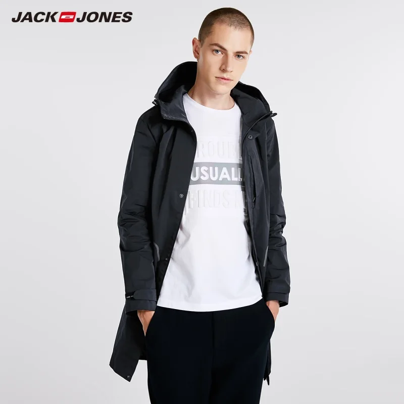 JackJones однотонная повседневная мужская куртка Тренч с капюшоном Длинная Куртка