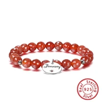 orsa jewels birthstone 925 sterling silver charm bracelet natural stone beads bracelet faceted red agate 8mm round beads gmb01