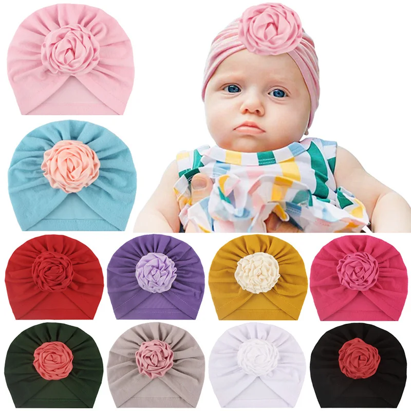 New Flower Baby Hat for Girls Princess Velvet Baby Beanie Elastic Toddler Baby Turban Hats Infant Girl Cap 20 Colors