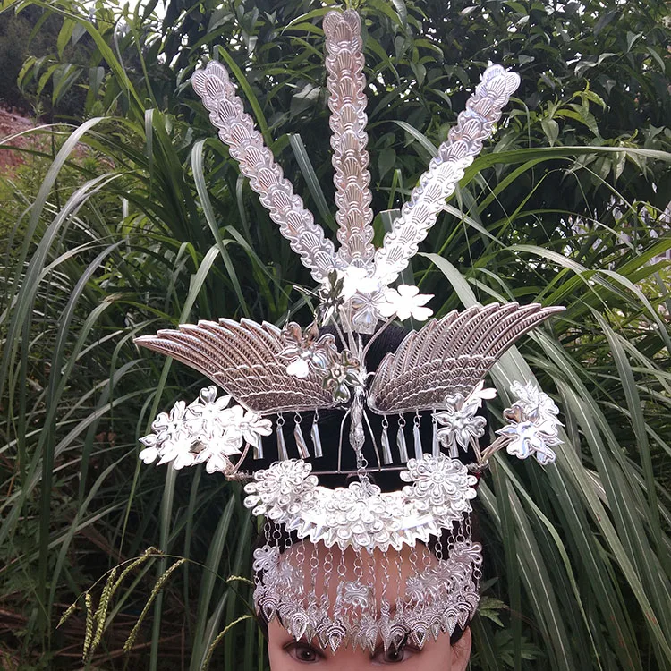 Серебряная палочка для волос Miao набор аксессуаров Tassel серебристая Тиара