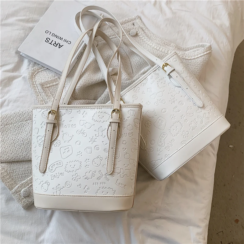 

Summer 2021 Two Tone Printing Tote Bags For Women Unique Design Large Capacity Work Female Shoulder Bags Bucket Ladies Handbags