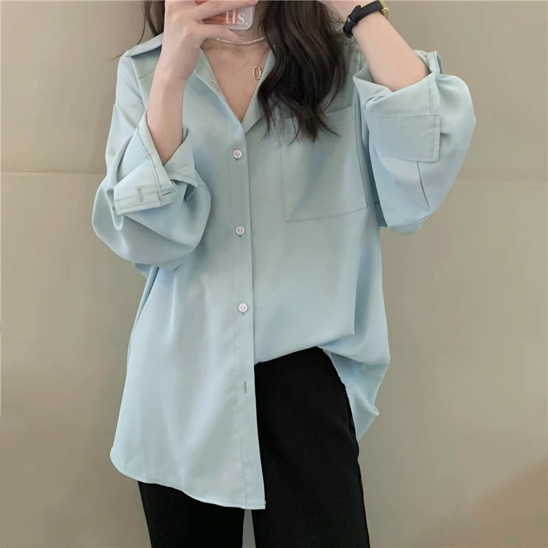 Spring And Summer Women Long-sleeved Fashionable And Solid BF Style Version Of The Foundation Loose And Versatile Shirt