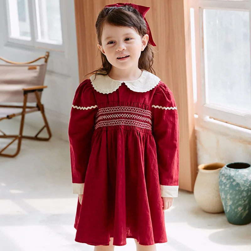 

Kids Dresses 2020 Cotton baby girls clothes Girls long sleeve princess dress doll collar handmade pleated sweet spring dress