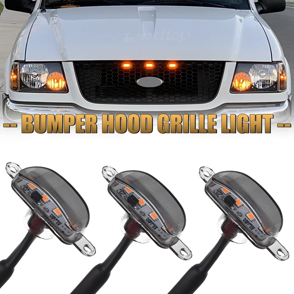 

3x Car LED Flashing Light For Ford F-150 F150 Raptor Style Grille Grill 2010-2018 Car Front Grille LED Lights 12V With Wire