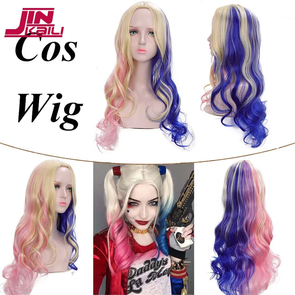 

JINKAILI Long Deep Wave Synthetic Lolita Wig With Bangs Woman's Cosplay Wig Pink Purple Wig Heat Resistant Fake Hair