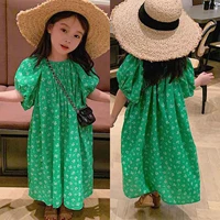 green floral baby spring summer girls dress kids teenagers children clothes outwear special occasion short sleeve high quality