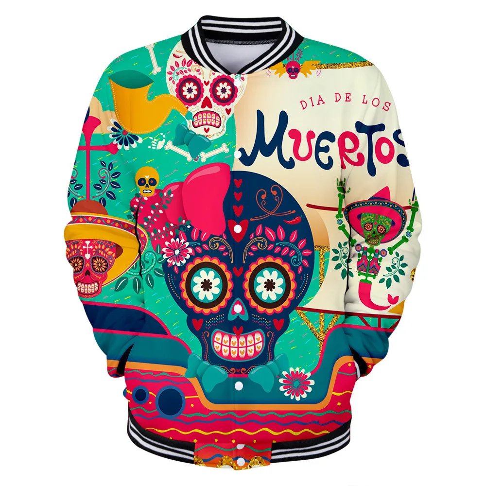 Мужская бейсбольная куртка с 3d-изображением дня мертвецов и черепа куртка-бомбер