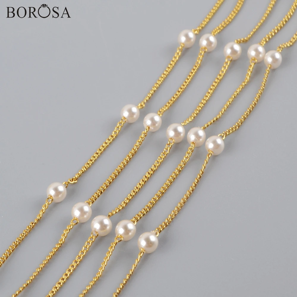 BOROSA модная позолоченная круглая жемчужная бусина цепочки 4 мм жемчужные бусы