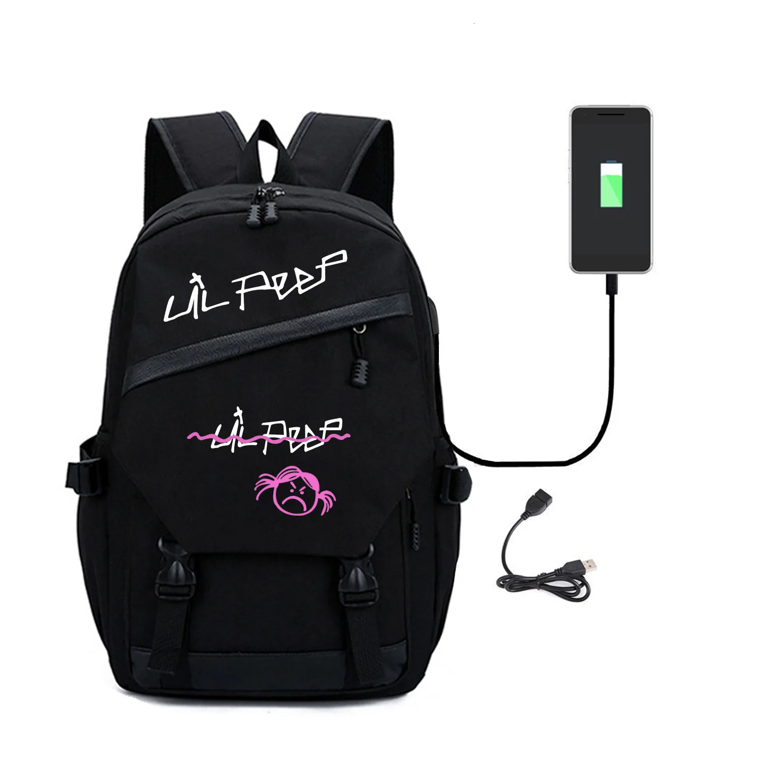 Lil Peep-mochila para hombre y mujer con puerto de carga USB, bolso de lona para ordenador portátil, bolso para auriculares