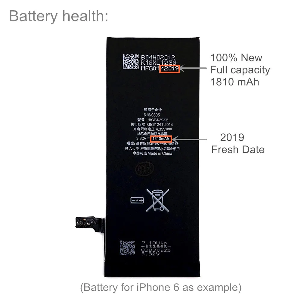 AYJ AAAAA Новая батарея для iPhone 6 4,7 'замена полной емкости 1810 мАч бесплатный набор инструментов лента для аккумуляторов мобильный чехол для телефона
