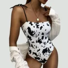 Слитный купальник-бикини женский с принтом коровы, пикантный купальный костюм с купальник-бикини, бандажный купальник с чашками пуш-ап, пляжная одежда