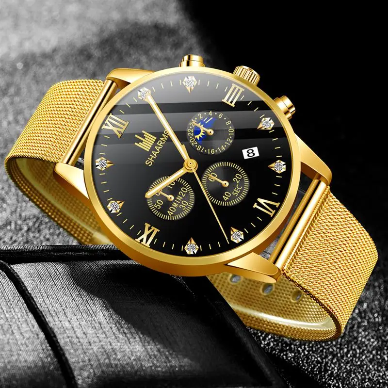 SHAARMS Модные кварцевые часы для мужчин сетчатый ремешок из нержавеющей стали