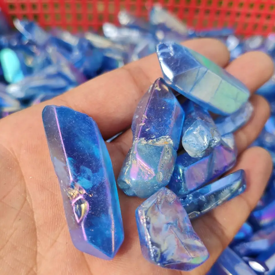 Редкий Титан Aqua Blue Aura кварцевый кристалл кластер исцеляющий Образец