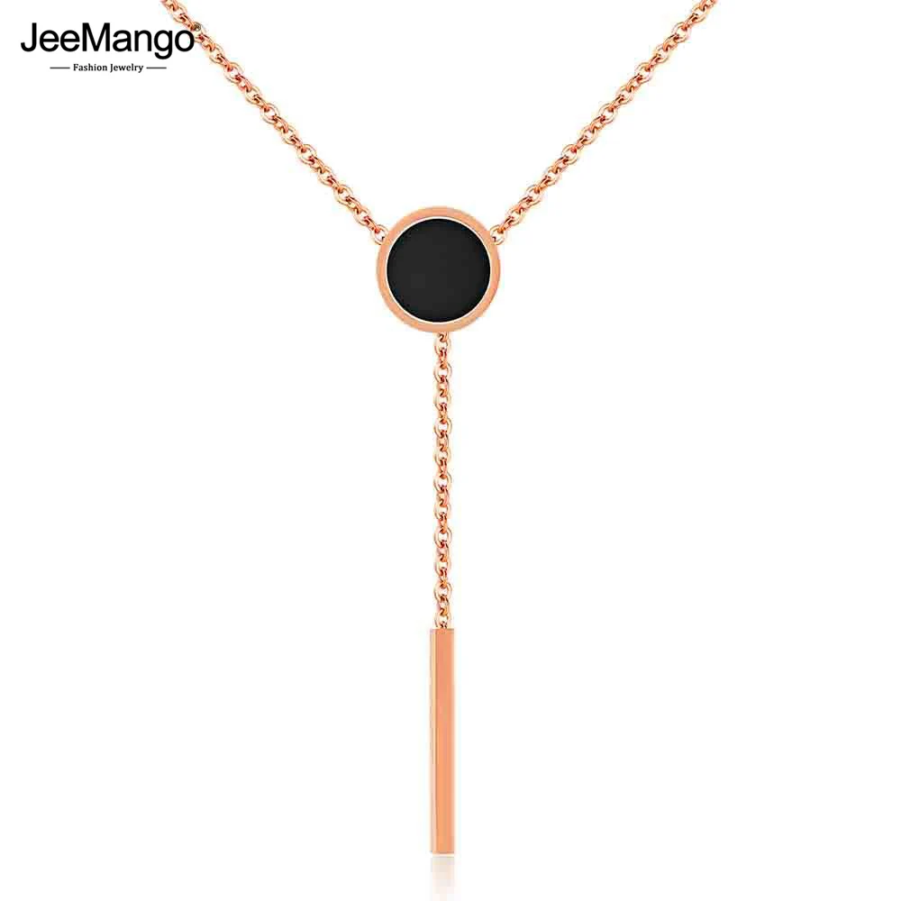 JeeMango розовое золото цвет женский круглый черный ожерелье с тортом титана стали
