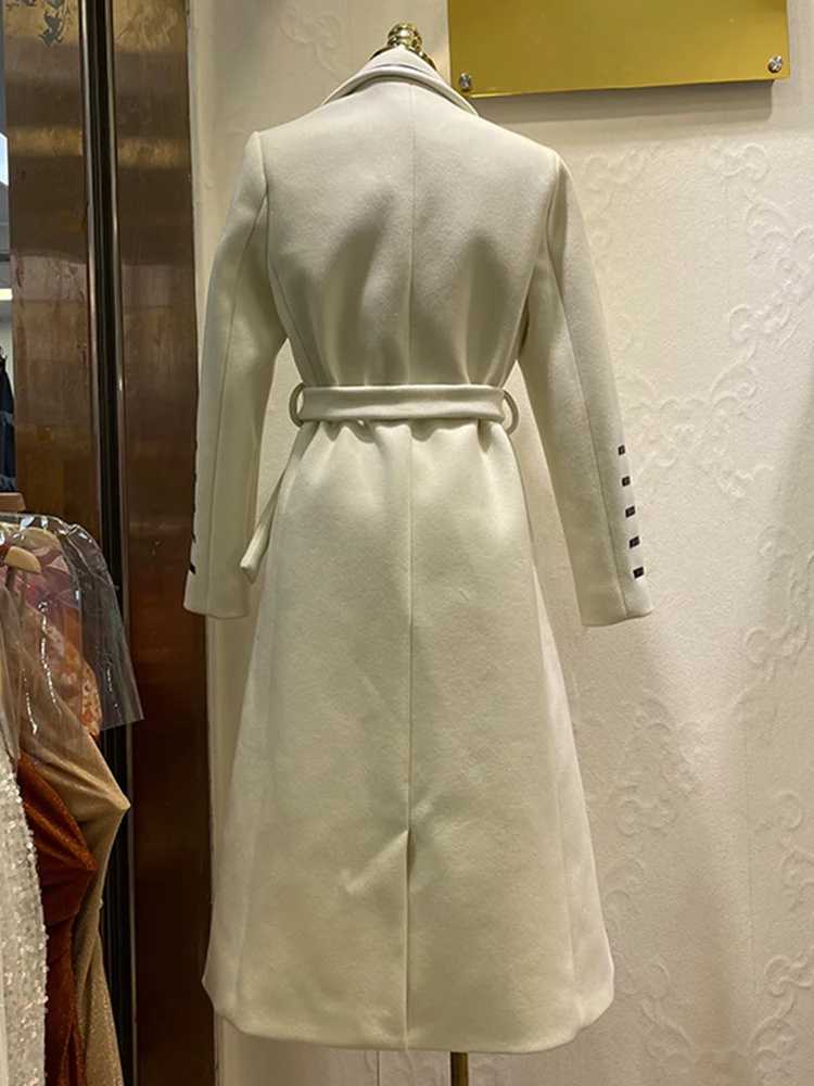

Heavy craftsmanship, hit color, lapel, tie, waist, loose, long woolen coat, ladies, new style in winter, all-match woolen coat