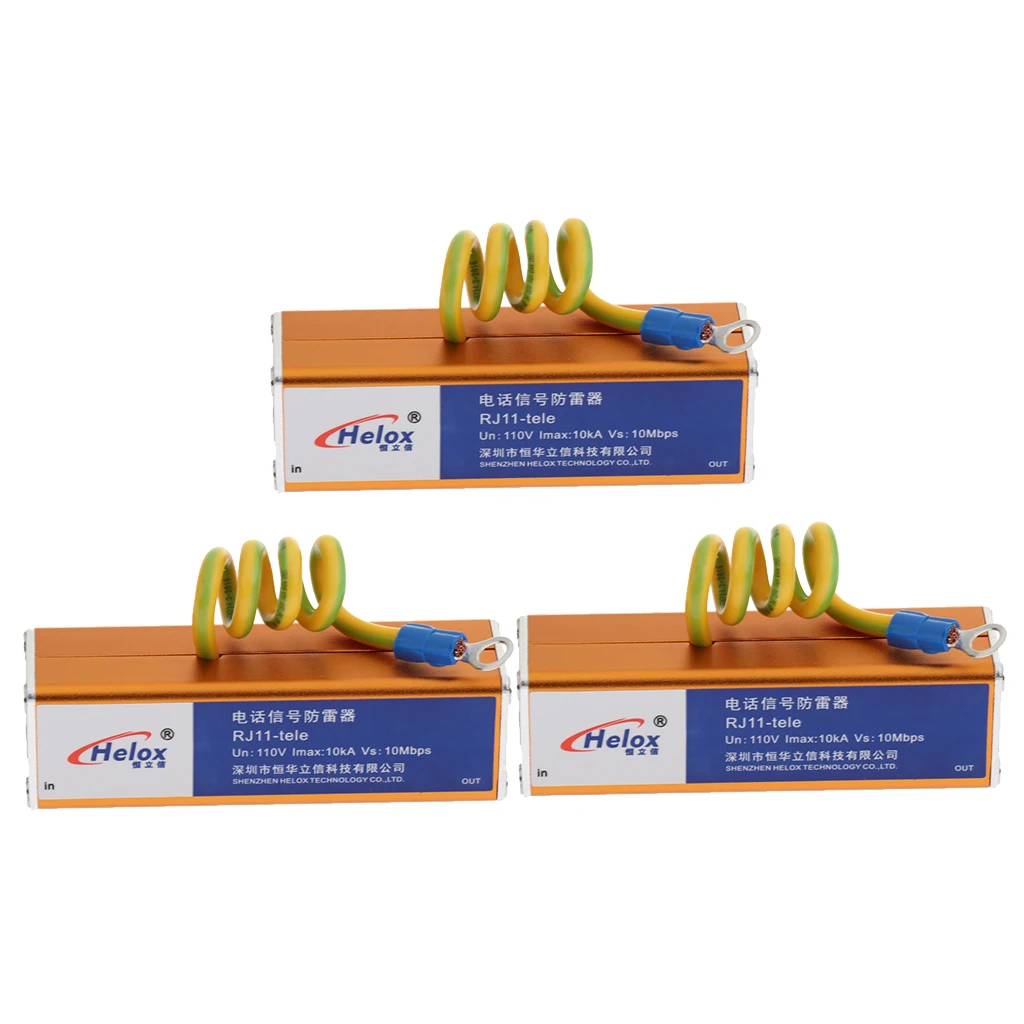 3 шт телефонная RJ11 Защита от перенапряжения грома|Компьютерные кабели и разъемы| |