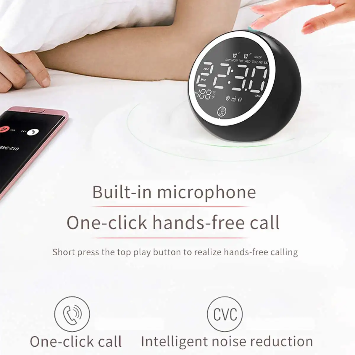 СВЕТОДИОДНЫЙ цифровой двойной будильник беспроводной bluetooth бас-динамик FM-радио +