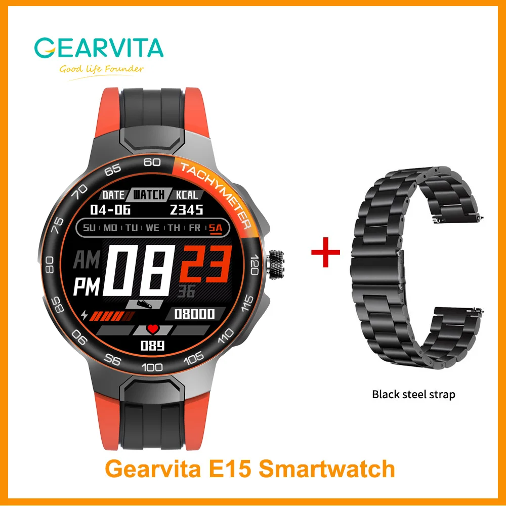 Смарт часы Gearvita E15 мужские спортивные водонепроницаемые IP68 с GPS пульсометром