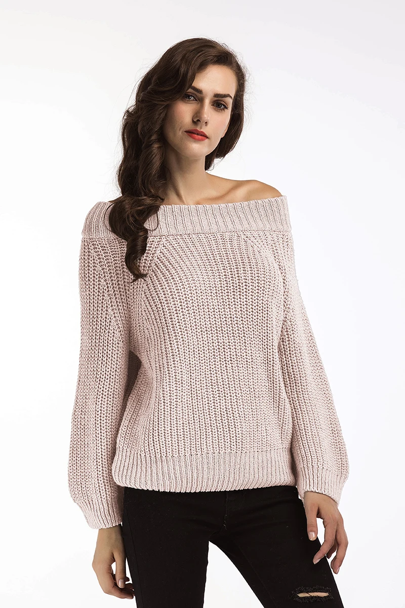 CMAZ Women Pullovers Sweater 2019 Autumn Winter Female Casual Slash Neck Long Sleeve Solid Knitted Sweaters 7058