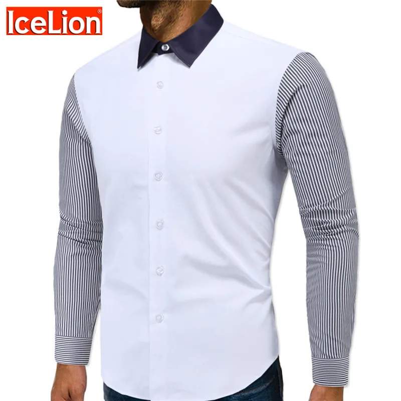 

IceLion Striped Shirt Men Long Sleeves 2021 New Dress Shirts Men's Casual Spring Slim Fit Camisa Masculina White Chemise Homme