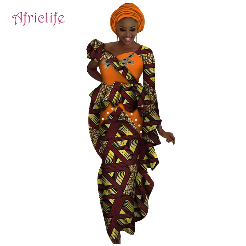 African Skirt Set long Tailed Top and Hip Traditional Wear for Women Party Plus Size Gifted Headwrap WY4604 | Тематическая одежда