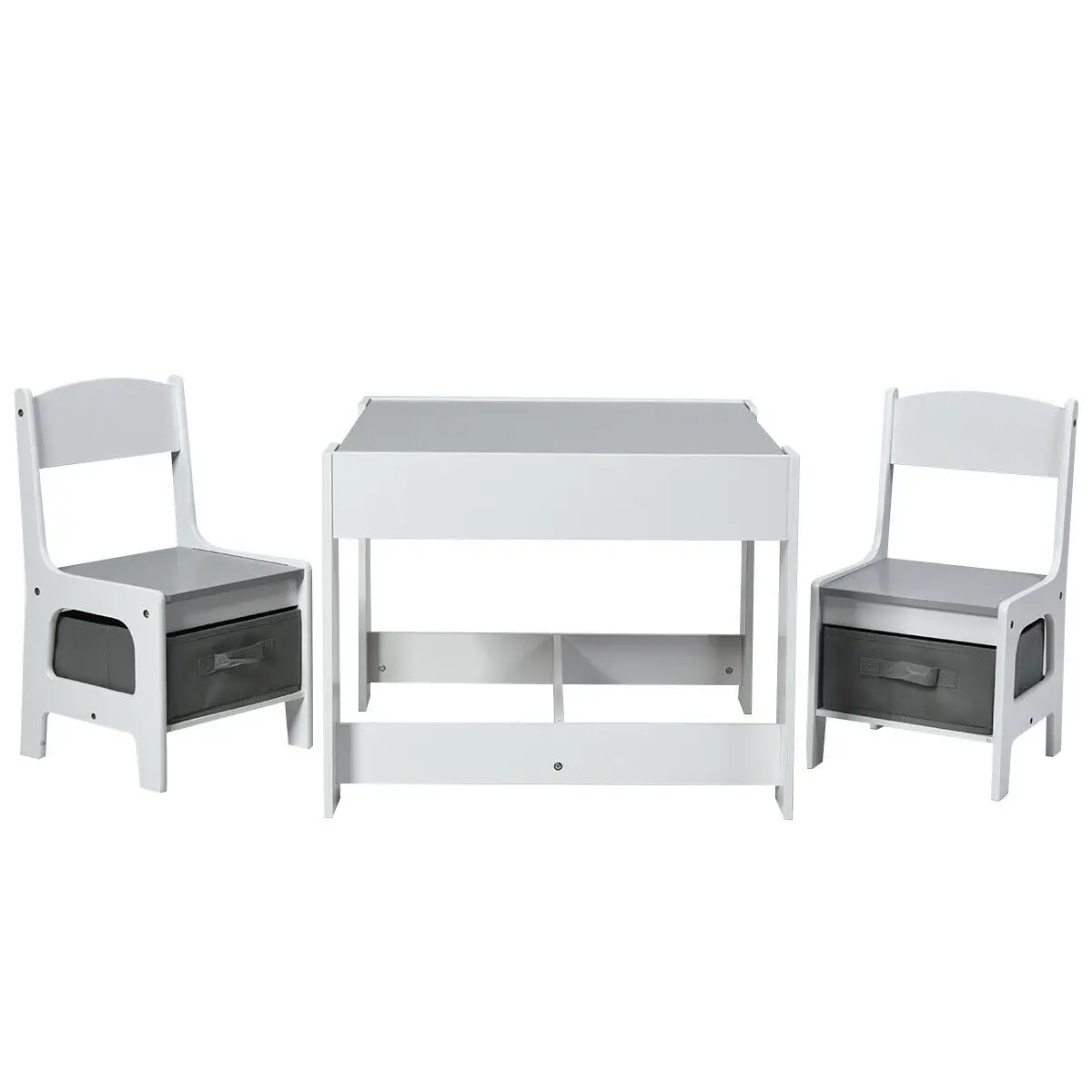 Babyjoy Kids Table Chairs Set w/ Storage Box Blackboard Whiteboard Drawing Grey  BB5584HS