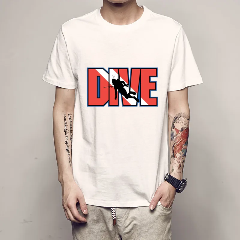 Мужская футболка с 3D-принтом для дайвинга 100% хлопок коротким рукавом | одежда