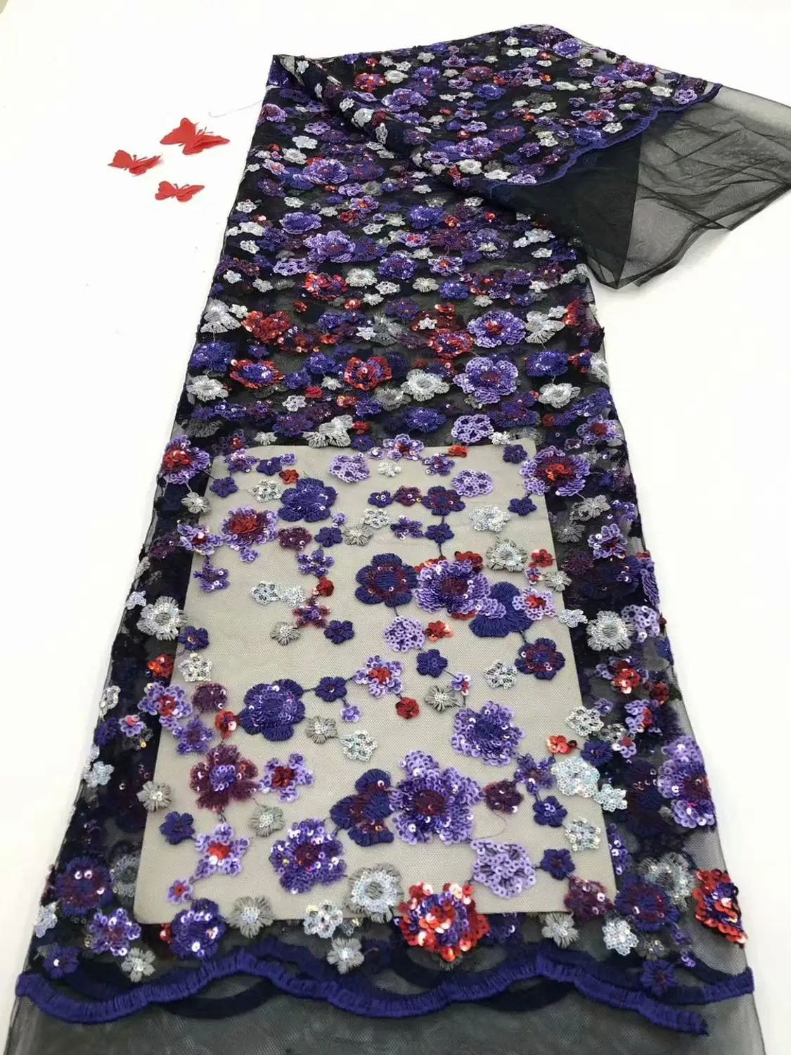 

New arrival Purple color net lace fabric for designing dress with sequins Nigeria lace fabric African Tulle Lace 2020