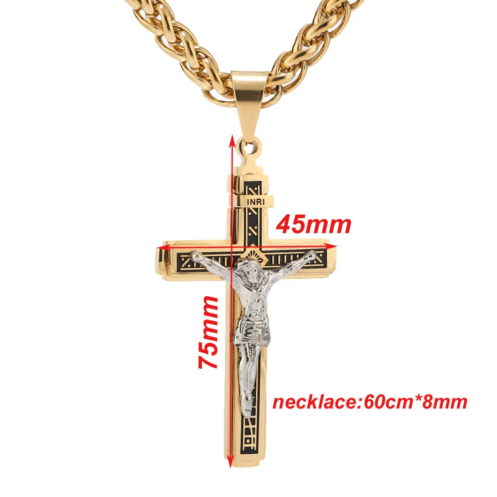 Многослойный кулон с крестом Иисуса Христа из нержавеющей стали золотого цвета
