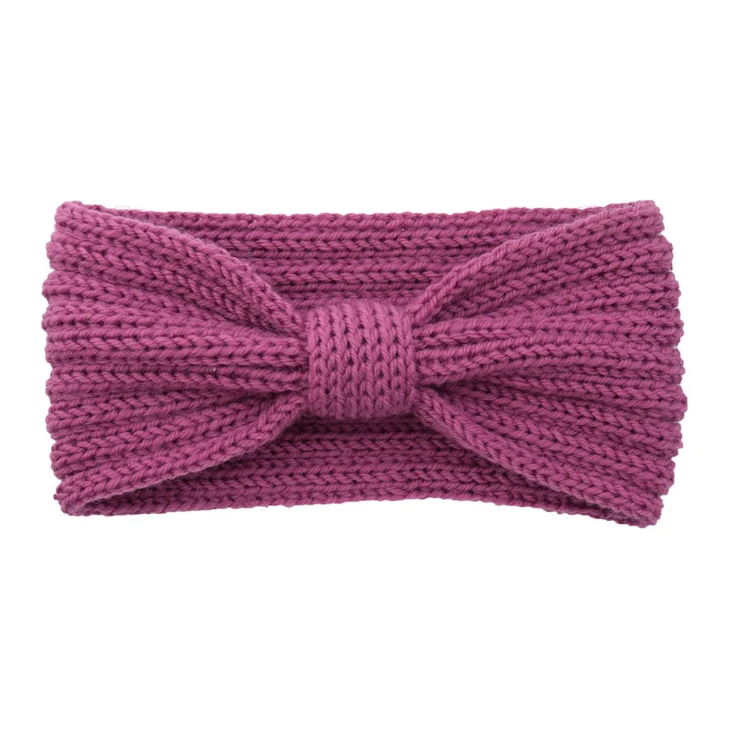 hot pink Женские разноцветные вязаные шерстяные теплые повязки на голову с перекрестным узлом, держатель для волос, эластичные повязки на голову, модные аксессуары для волос Mujer - Цвет: hot pink