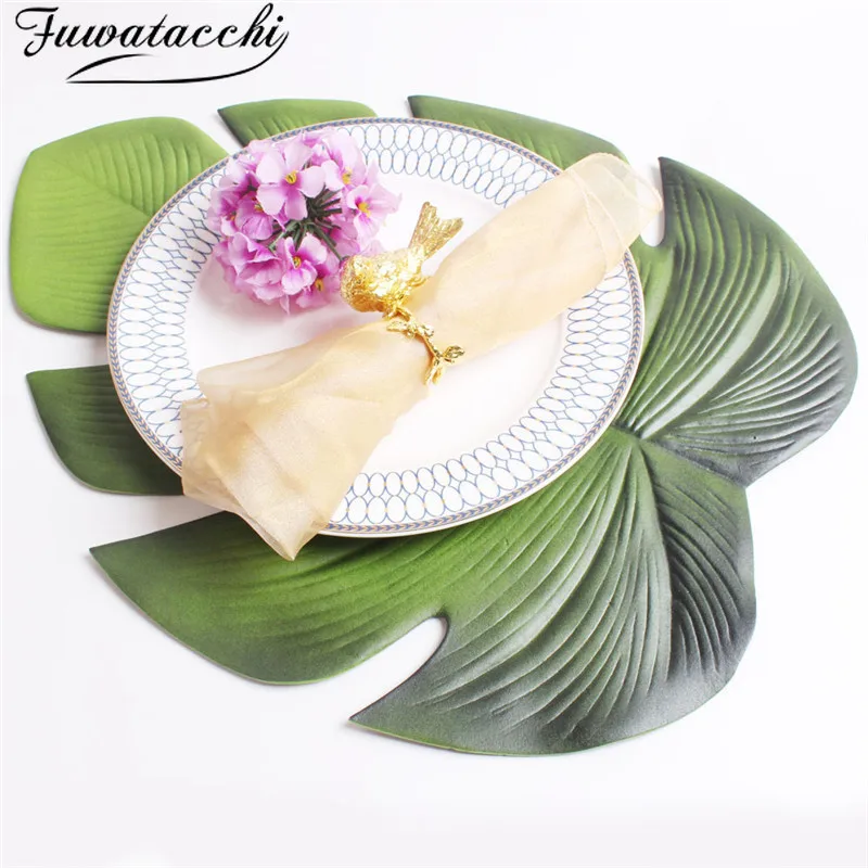 

Placemat For Dining Table Coasters Lotus Leaf Palm Leaf Simulation Plant PVC Cup Coffee Table Mats Kitchen Waterproof Home Decor