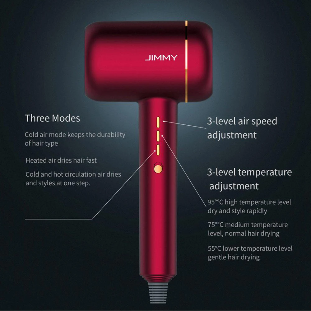 

JIMMY F6 Negative Ion Hair Dryer Electric Portable 1800W Nano Water Ion Noise Reducing Professional Hair Dryer PID Heat Control
