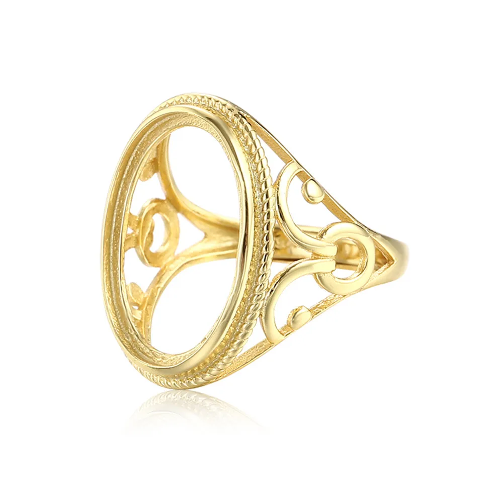 Ring Blank for 14X19mm Oval Cabochons Ring Blank Gold Plated 925 Silver Adjustable Ring Base SR0376