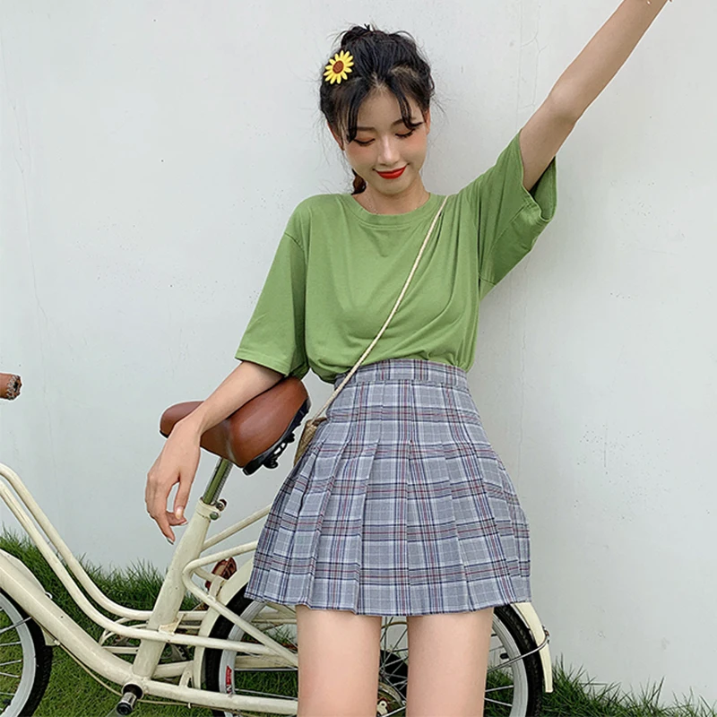 Женская клетчатая плиссированная юбка летняя трапециевидная выше колена с