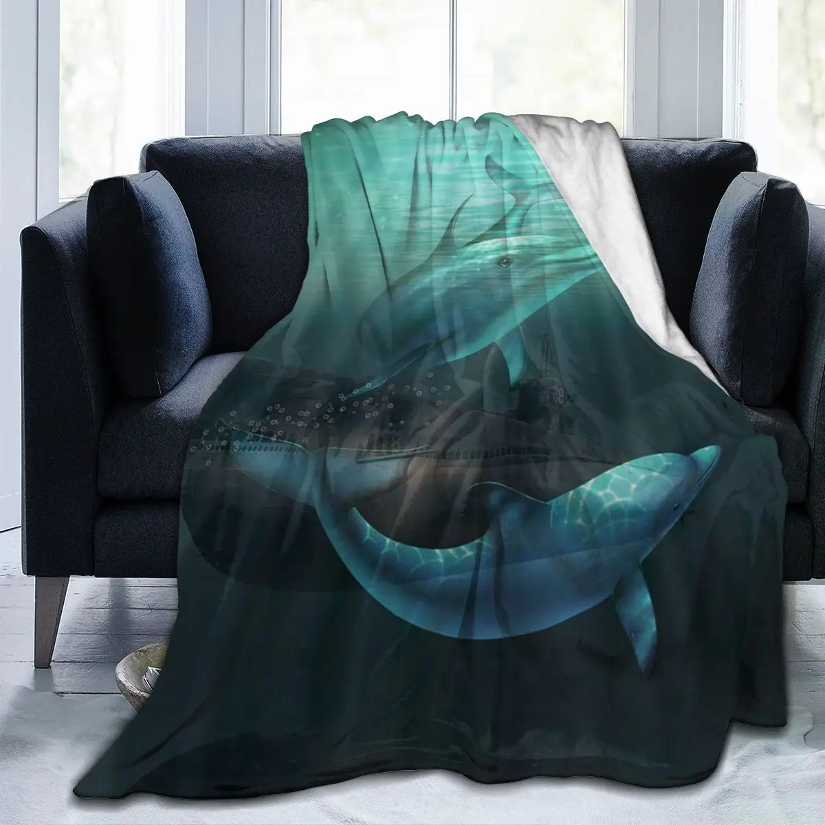 

Fashion animal Dolphin 3D printing printed blanket bedspread blanket retro bedding square picnic wool soft blanket