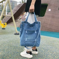 hole bag denim single shoulder bag with holes for female youth chic student handbag literature and art messenger shopping bag