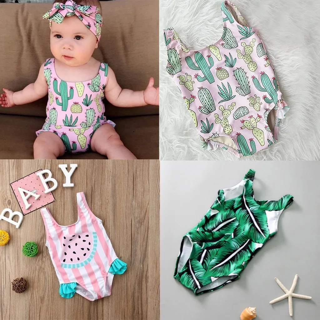 Детский слитный купальник для девочек купальный костюм с цветочным принтом L1128