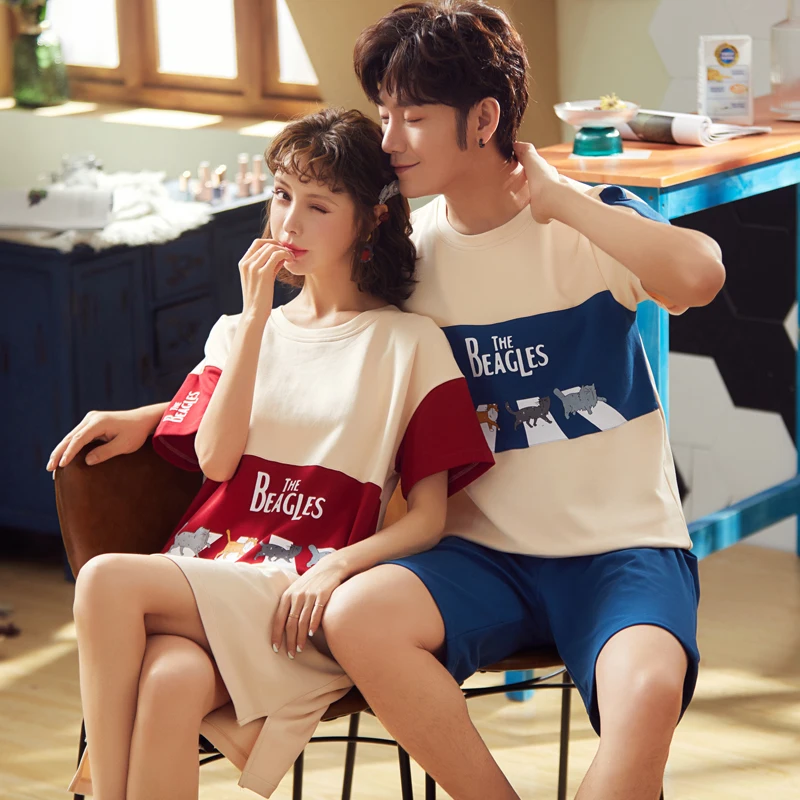 

Couple Pajamas Set Women Mens Cotton Pajama Set Couples Short Sleeve Sleepwear Unisex Pyjamas Plus Size M-3XL