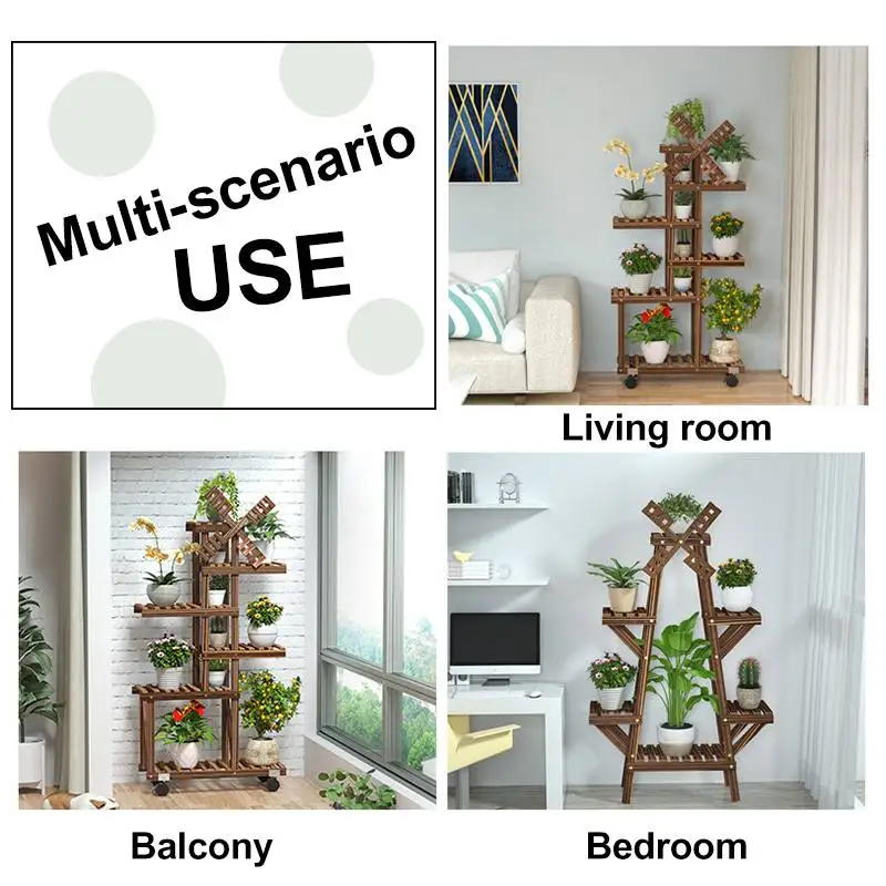 

Multi-tiers Flower Plant Holder Stand Rack Wooden Plant Stand Balcony Garden Bonsai Display Shelf With Planting Tools Kit
