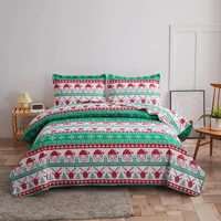 3pcs queen quilt sets santa claus elk bedspreads home decor gift red green bedding sets lightweight bed sheet free shipping