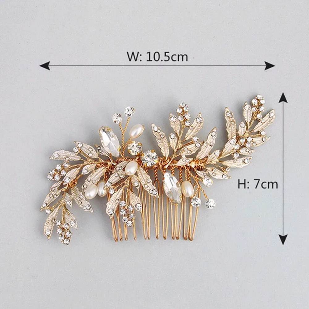Женская расческа для волос с золотыми листьями стразы кристаллами свадебные