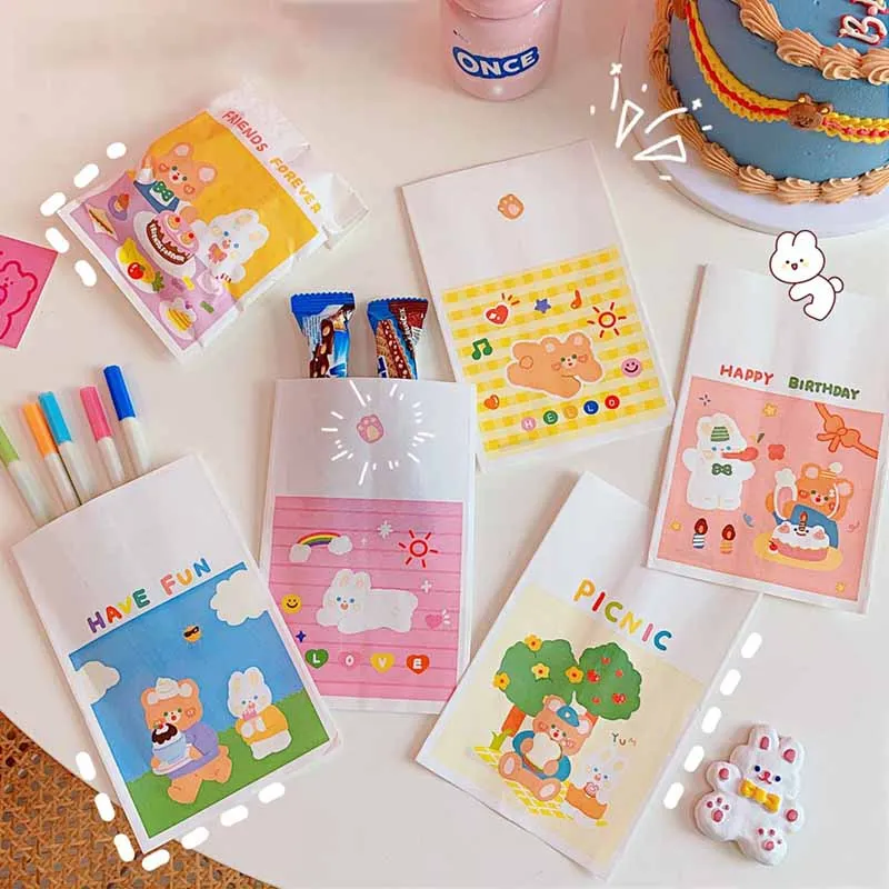 

6Pcs/lot Paper Bags Treat bags Candy Bag Cartoon Rabbits Bags Christmas Wedding Birthday Party New Year Favors Supplies Gifts