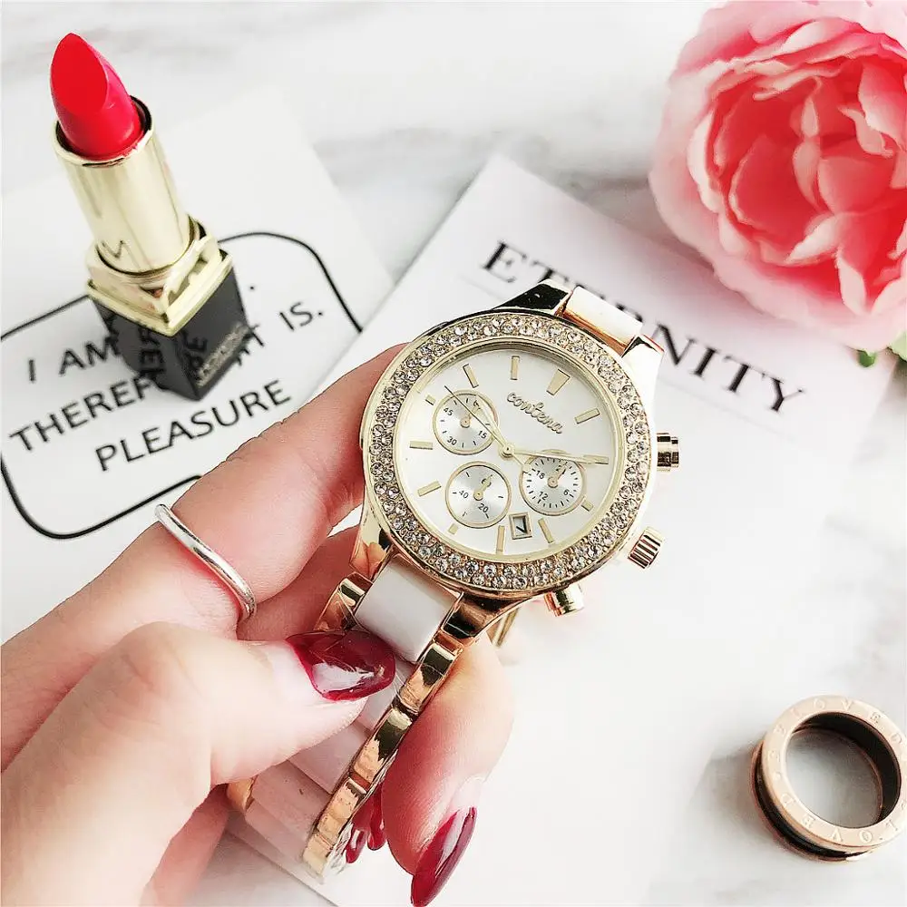 Часы наручные женские кварцевые с керамическим ремешком люксовый бренд Geneva