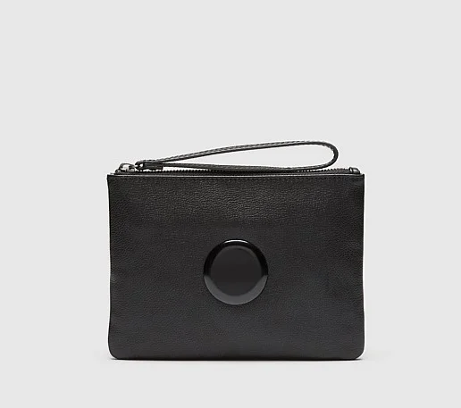 

NEW BLACK MATTE BLACK ROUND LOGO MEDIUM POUCH WITH ZIPPER AND WRIST STRAP 15X20CM